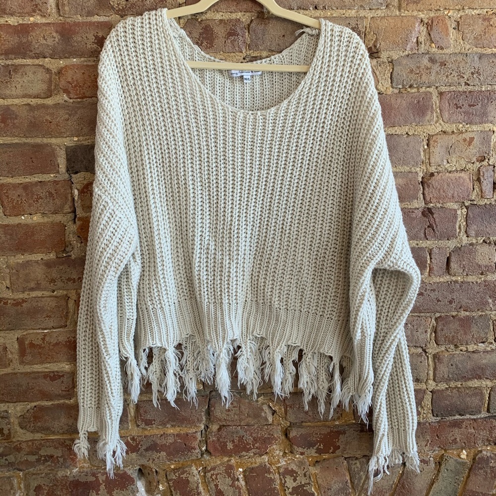 Oversized crochet fringe sweater